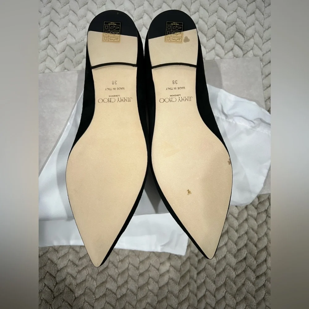 Jimmy Choo Black Flats with Gold Emblem - Picture 4 of 7